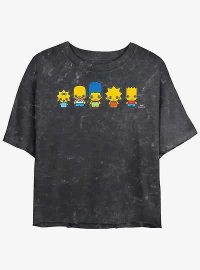 The Simpsons Chibi Lineup Mineral Wash Womens Crop T-Shirt