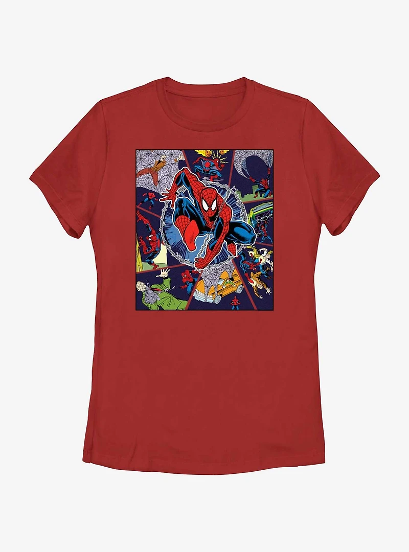 Marvel Spider-Man Comic Strip Collage Womens T-Shirt