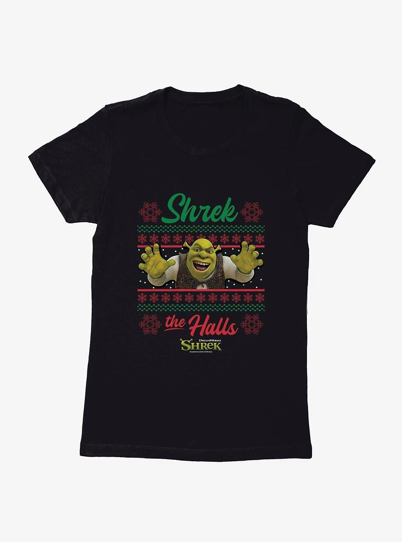 Shrek The Halls Ugly Christmas Sweater Womens T-Shirt