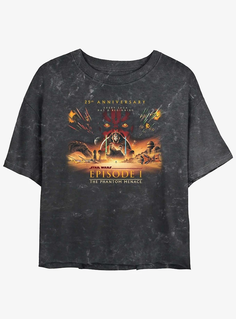 Star Wars Episode I: The Phantom Menace 25th Anniversary Full Poster Womens Mineral Wash Crop T-Shirt