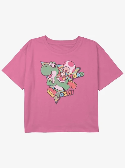 Nintendo Yoshi And Toad Triangle Youth Girls Boxy Crop T-Shirt