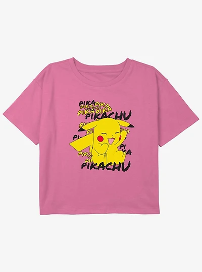 Pokemon Pikachu Cracks A Joke Youth Girls Boxy Crop T-Shirt