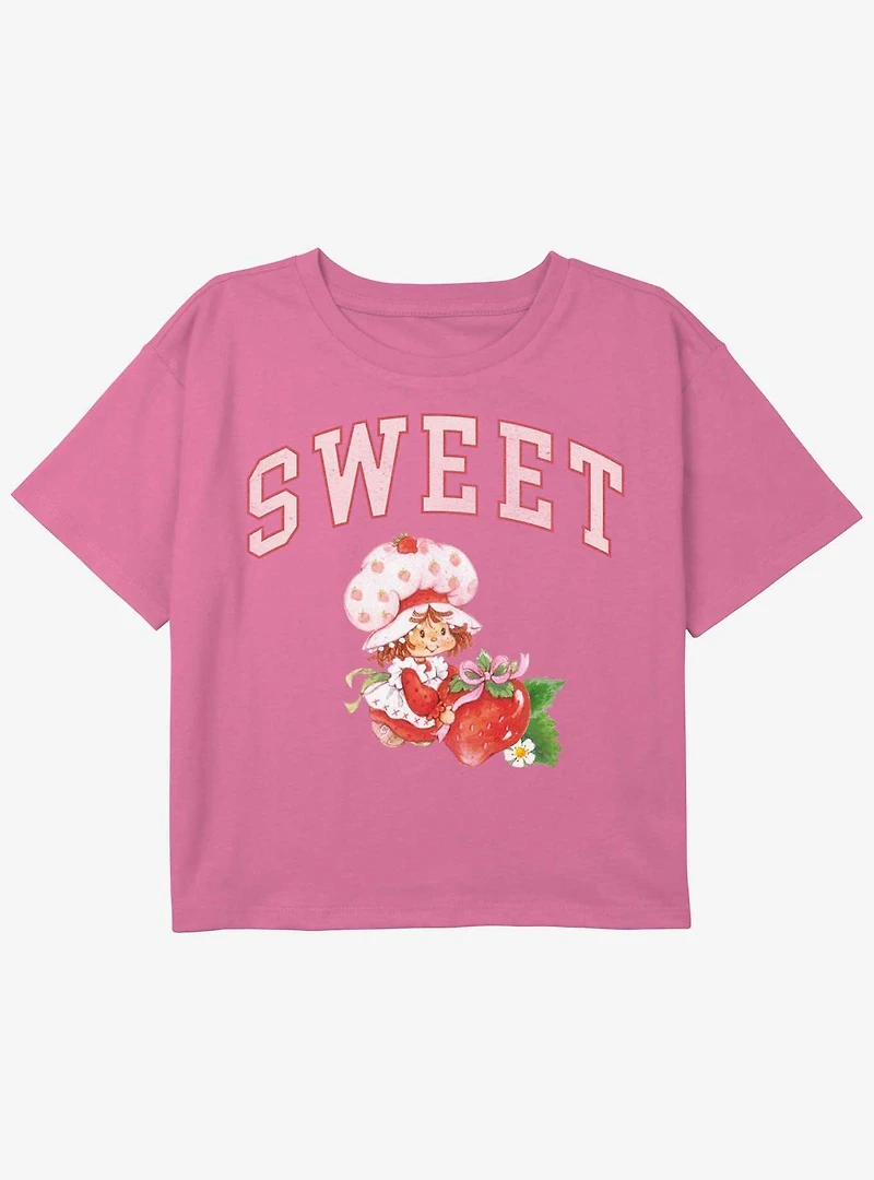 Strawberry Shortcake Sweet Collegiate Youth Girls Boxy Crop T-Shirt