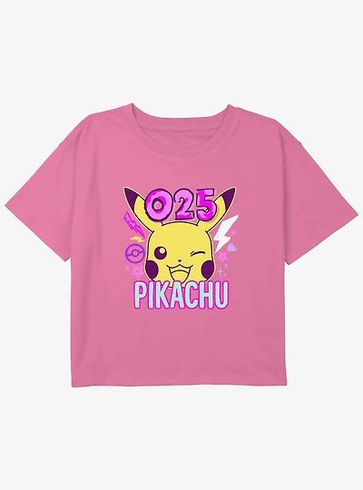 Pokemon Pikachu Wink Doodles Youth Girls Boxy Crop T-Shirt