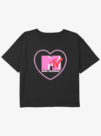 MTV Heart Love Logo Youth Girls Boxy Crop T-Shirt