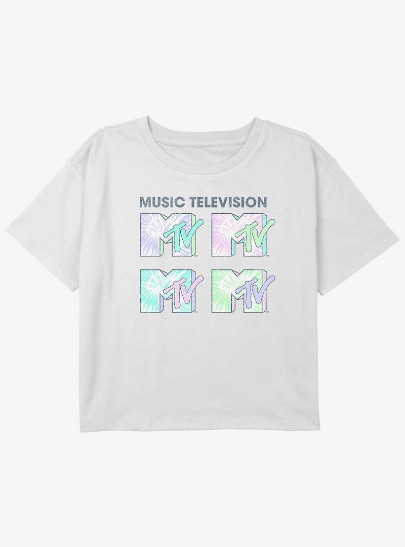 MTV Tie Dye Logo Grid Youth Girls Boxy Crop T-Shirt