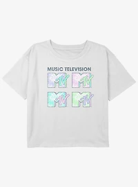 MTV Tie Dye Logo Grid Youth Girls Boxy Crop T-Shirt