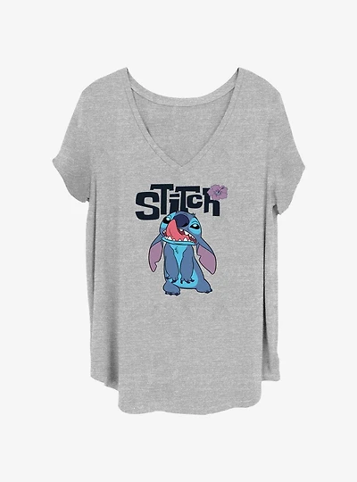 Disney Lilo & Stitch Silly Face Flowers Womens T-Shirt Plus