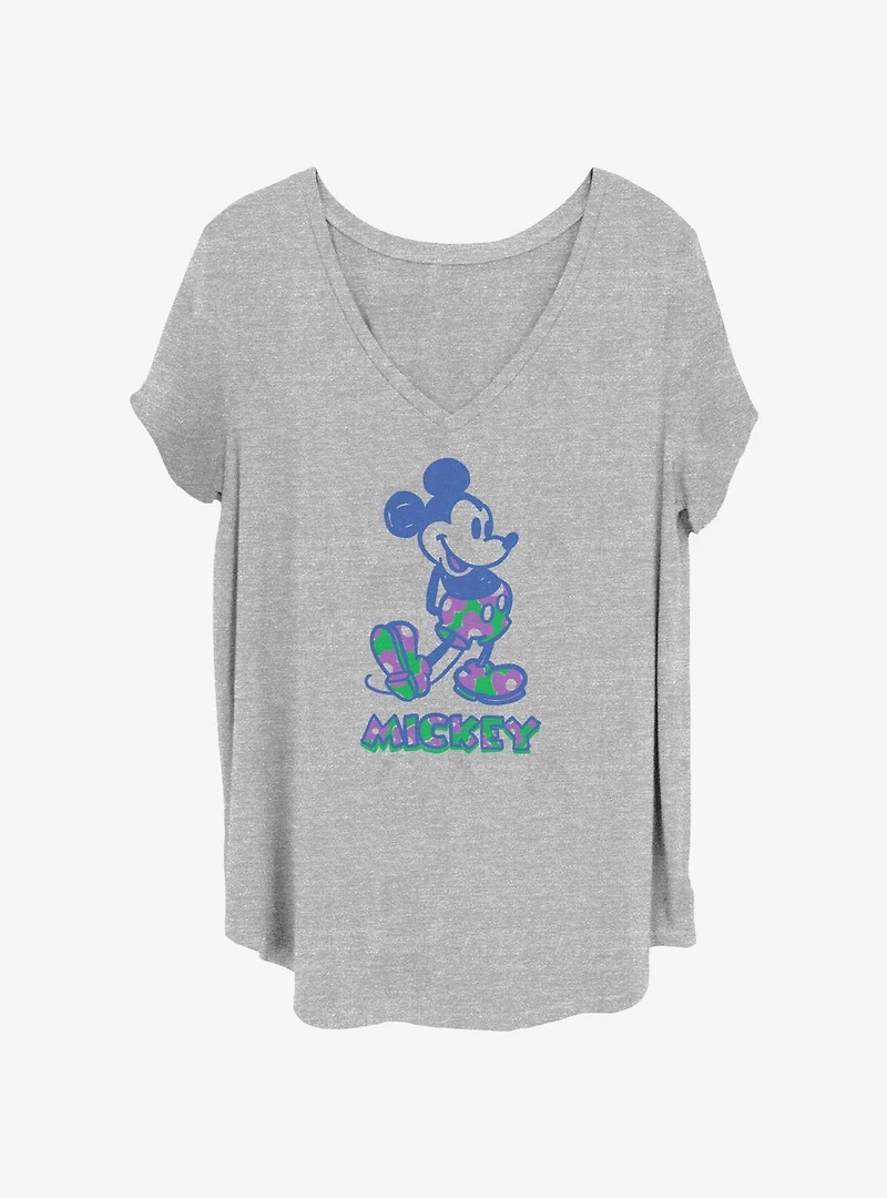Disney Mickey Mouse Sketch Floral Fill Womens T-Shirt Plus