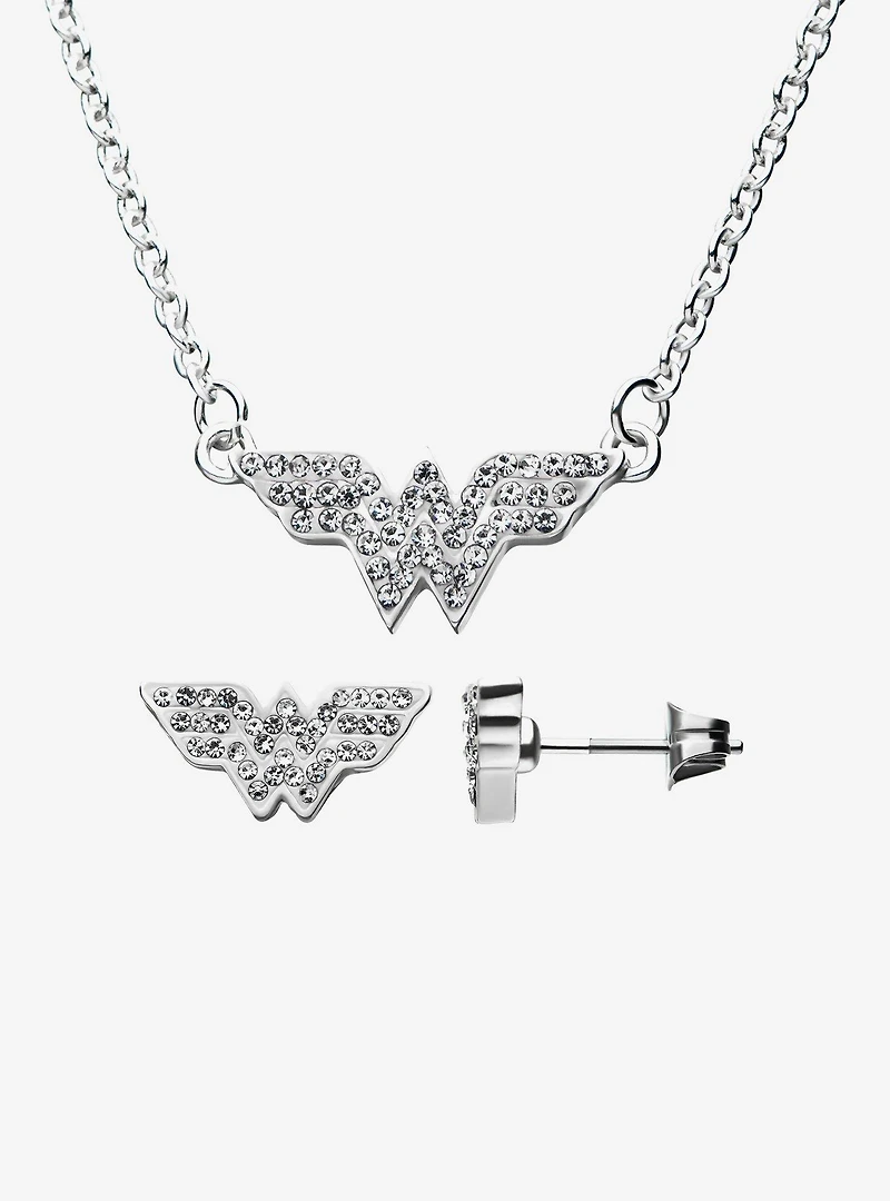 DC Comics Wonder Woman Logo Stud Earrings & Necklace Set