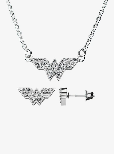 DC Comics Wonder Woman Logo Stud Earrings & Necklace Set