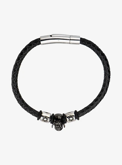 Star Wars Darth Vader Helmet and Galactic Empire Symbol Beads Leather Bracelet