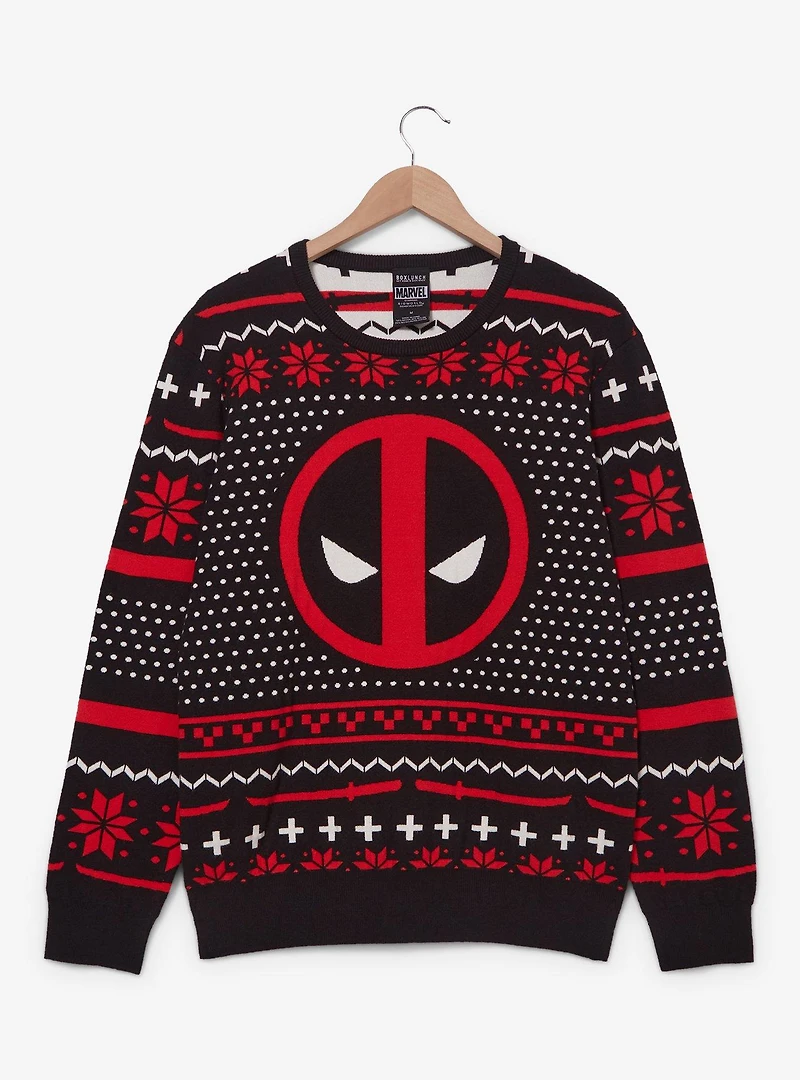 Marvel Deadpool Logo Patterned Holiday Sweater - BoxLunch Exclusive