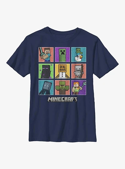 Minecraft 9 Character Boxup With Chicken Jockey Youth T-Shirt