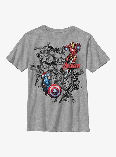 Marvel Avengers Battle Stance Collage Youth T-Shirt