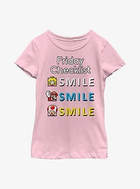 Nintendo Super Mario Friday Checklist Smile Youth Girls T-Shirt