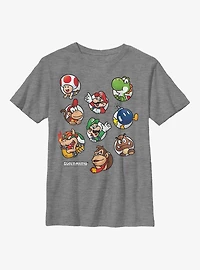 Nintendo Super Mario Scattered Head Icons Youth T-Shirt