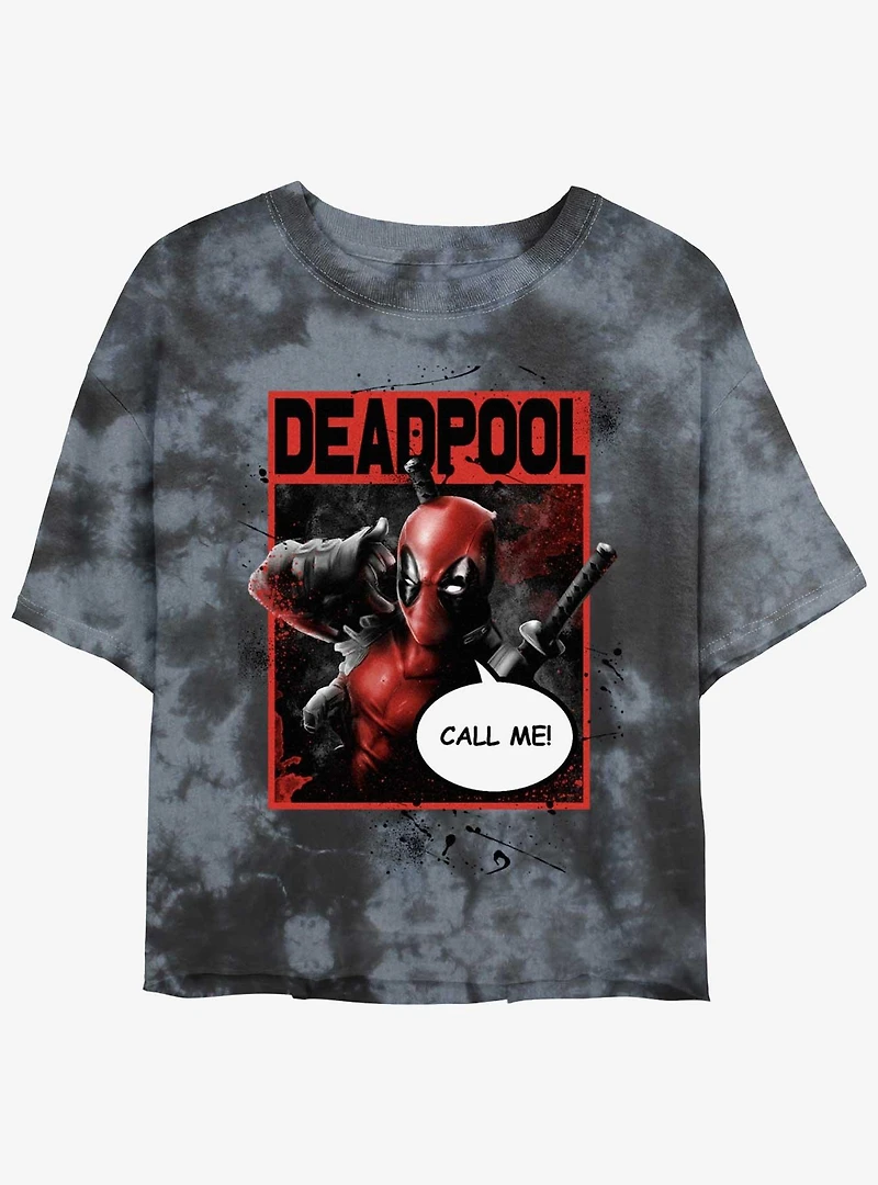 Marvel Deadpool Call Me Poster Womens Tie-Dye Crop T-Shirt