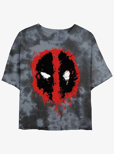 Marvel Deadpool Splatter Dead Eye Womens Tie-Dye Crop T-Shirt