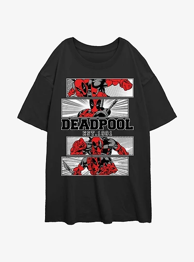 Marvel Deadpool Action Panels Womens Oversized T-Shirt