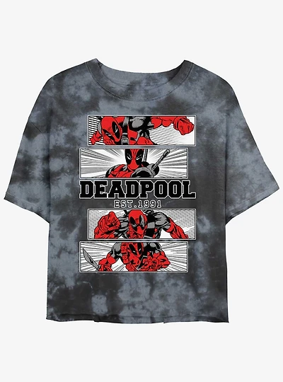 Marvel Deadpool Action Panels Womens Tie-Dye Crop T-Shirt