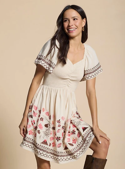 Disney Moana Floral Icons Cinched Smock Dress - BoxLunch Exclusive