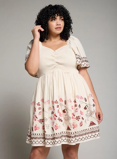 Disney Moana Floral Icons Cinched Plus Smock Dress - BoxLunch Exclusive