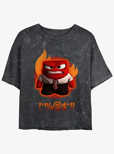 Disney Pixar Inside Out 2 Anger Managed Womens Mineral Wash Crop T-Shirt
