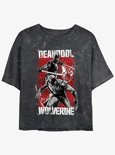 Marvel Deadpool & Wolverine Hero Portrait Womens Mineral Wash Crop T-Shirt