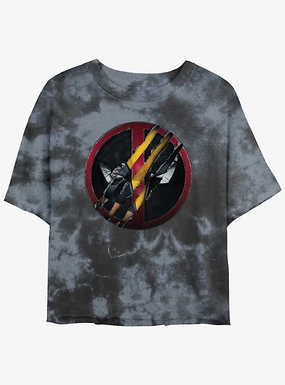 Marvel Deadpool & Wolverine Clawing Through Womens Tie-Dye Crop T-Shirt