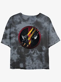 Marvel Deadpool & Wolverine Clawing Through Womens Tie-Dye Crop T-Shirt