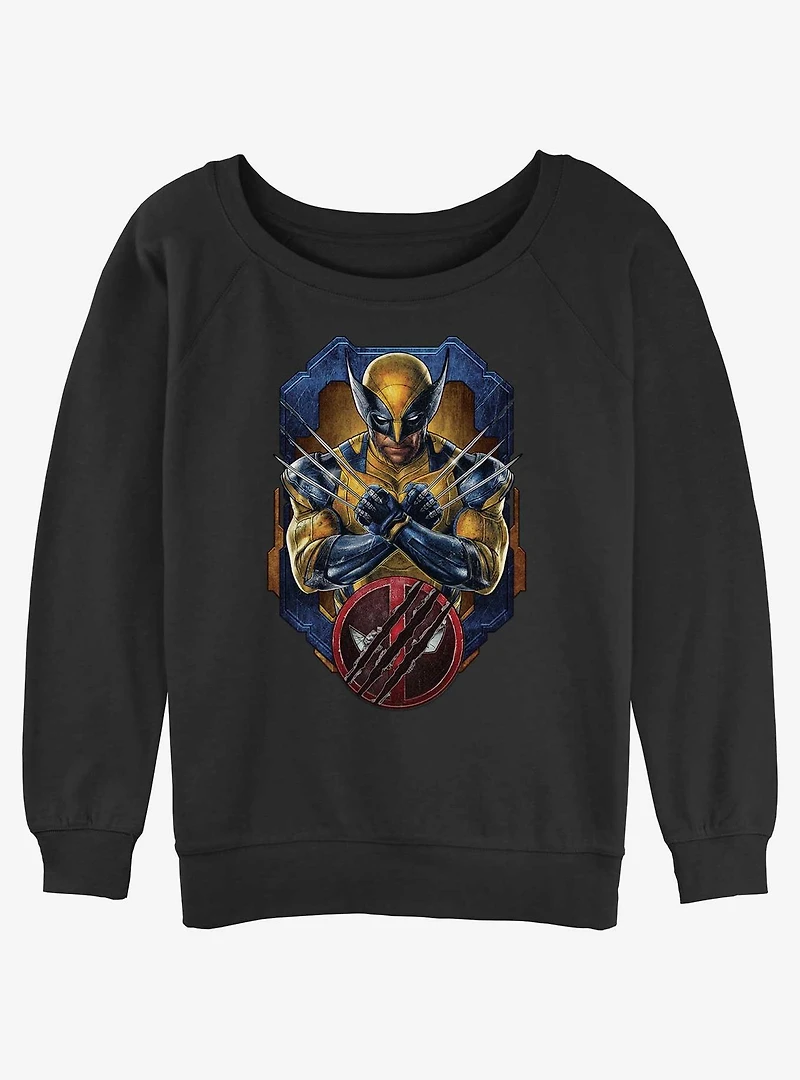 Marvel Deadpool & Wolverine Pose Badge Womens Slouchy Sweatshirt