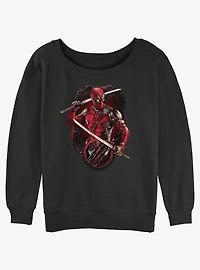 Marvel Deadpool & Wolverine Pose Badge Womens Slouchy Sweatshirt
