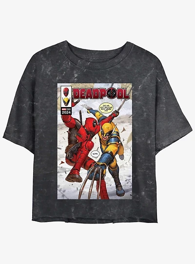 Marvel Deadpool & Wolverine Best Friends Comic Womens Mineral Wash Crop T-Shirt