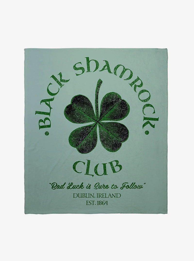 St. Patrick's Day Black Shamrock Club Throw Blanket