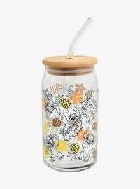 Disney Lilo & Stitch Pineapples & Stitch Allover Print Glass Cup with Straw - BoxLunch Exclusive