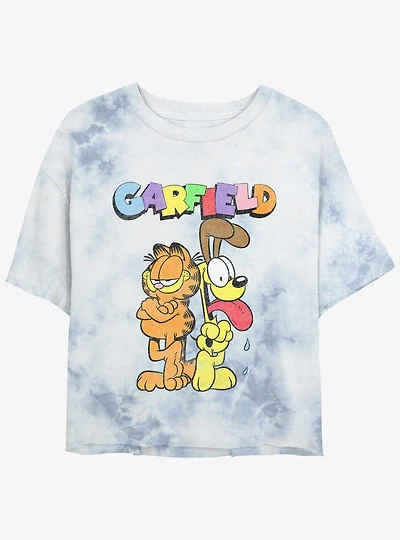 Garfield Best Buds & Odie Womens Tie-Dye Crop T-Shirt