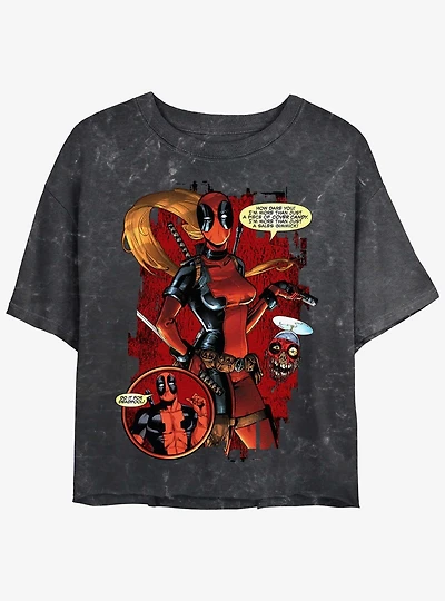 Marvel Deadpool Lady Pool Cover Candy Womens Mineral Wash Crop T-Shirt