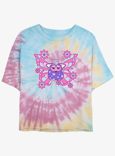 Furby Cute Butterfly Womens Tie-Dye Crop T-Shirt