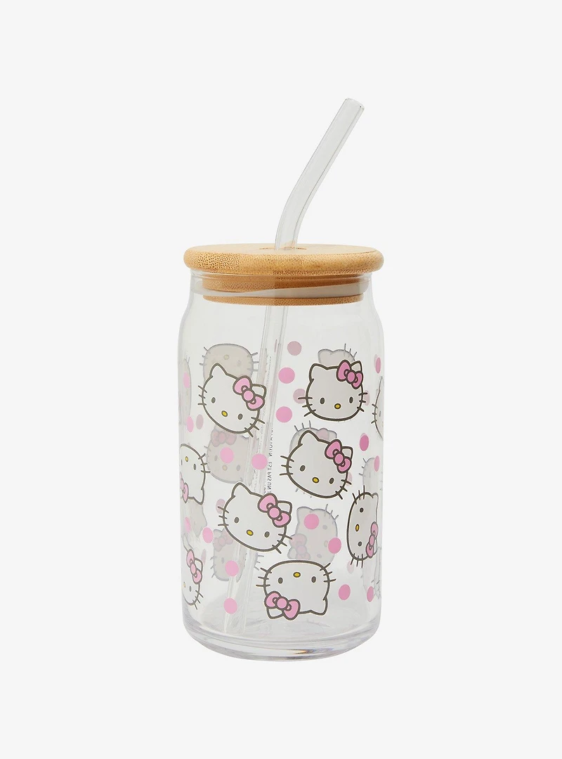 Sanrio Hello Kitty Allover Print Glass Cup with Straw - BoxLunch Exclusive