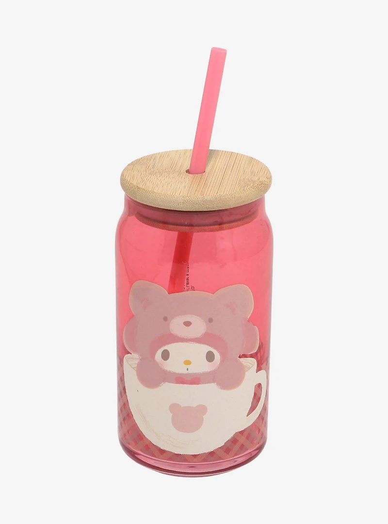 Sanrio My Melody Latte Bear Glass Cup with Straw