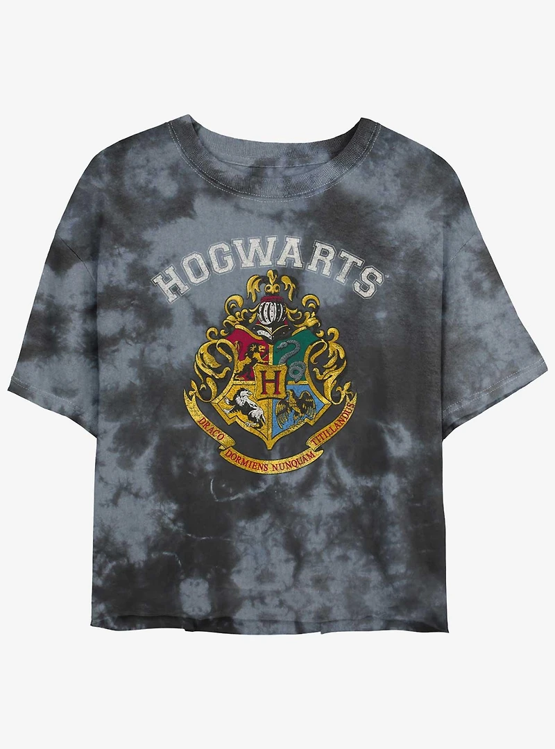 Harry Potter Hogwarts Logo Womens Tie-Dye Crop T-Shirt