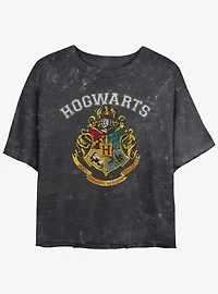 Harry Potter Hogwarts Logo Womens Mineral Wash Crop T-Shirt