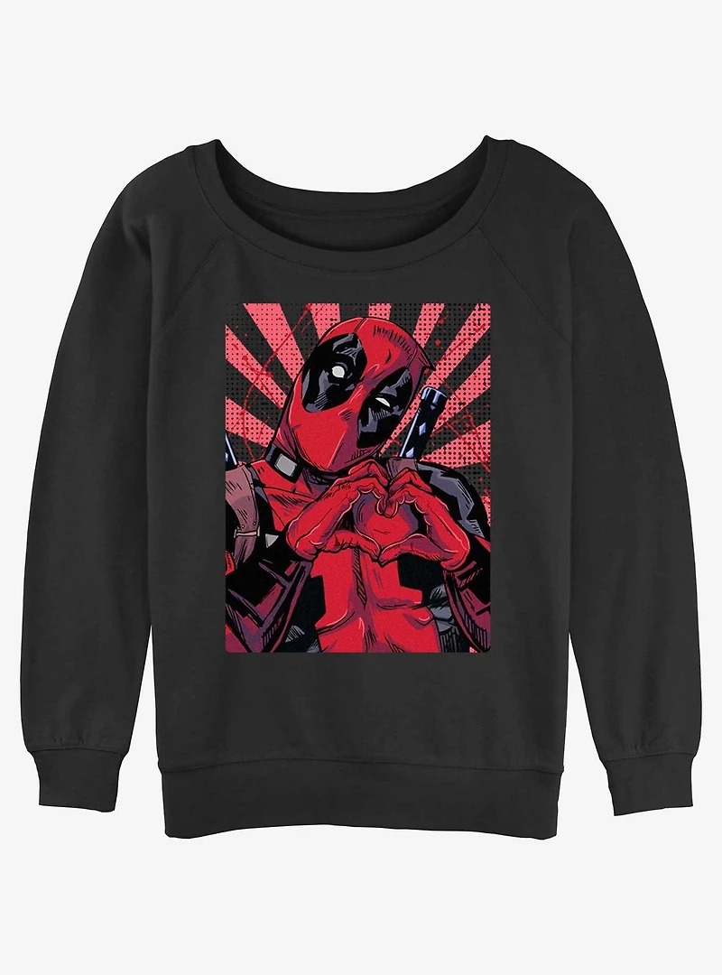 Marvel Deadpool Heart Hands Womens Slouchy Sweatshirt