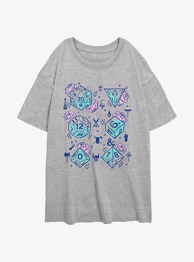 Dungeons & Dragons Floral Dice Womens Oversized T-Shirt