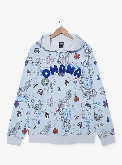 Disney Lilo & Stitch Ohana Sketch Allover Print Hoodie