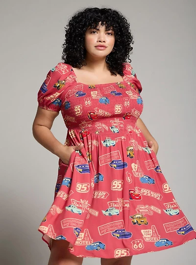 Her Universe Disney Pixar Cars Allover Vintage Print Plus Smock Dress — BoxLunch Exclusive