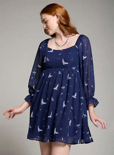 Harry Potter Hedwig Allover Print Smock Dress - BoxLunch Exclusive