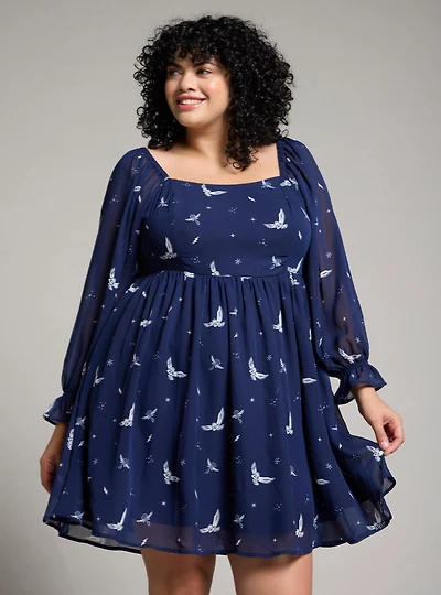 Harry Potter Hedwig Allover Print 3/4 Sleeve Plus Dress — BoxLunch Exclusive