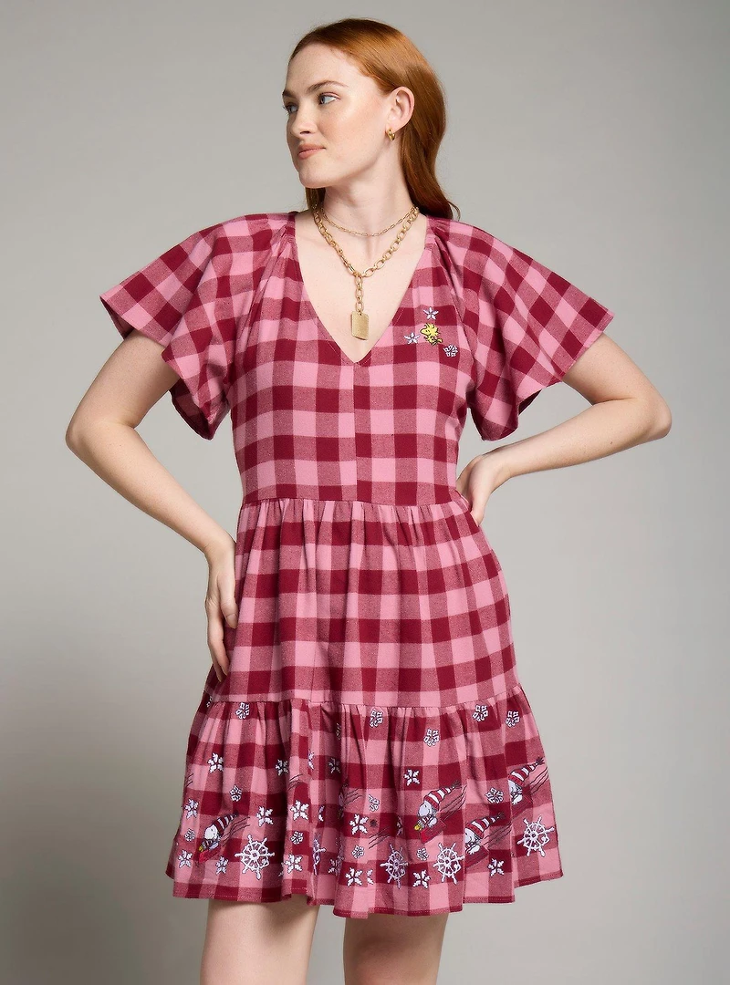 Peanuts Snoopy & Woodstock Snowflake Gingham Dress - BoxLunch Exclusive